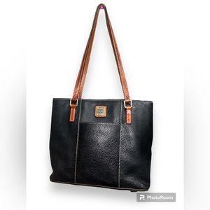 Dooney & Bourke Black Tote with Brown Leather Handles